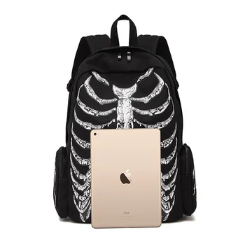 Холщовый рюкзак на Хэллоуин, Многофункциональные школьные сумки, Унисекс, Рюкзак с принтом Черепа и Скелета, Готическая Дизайнерская дорожная сумка