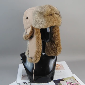 Новая Россия зима настоящая меховая шапка мужчины на открытом воздухе ветрозащитная теплая, настоящий мех кролика шапка-ушанка натуральный мягкий натуральный мех кролика шапки
