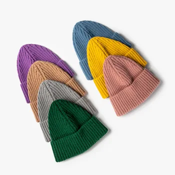 Зимние шапки Для женщин, модная кашемировая вязаная шапочка для взрослых, однотонная шапочка с острым верхом, уличная теплая толстая женская тюбетейка, осень