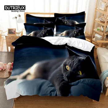 Набор пододеяльников с черным котом, модный комплект постельного белья, мягкий удобный дышащий пододеяльник, для декора спальни, гостевой комнаты