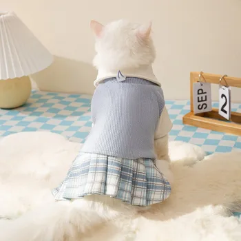 Корейский академический ветер, осенне-зимний теплый комплект с котенком, голубая одежда для безволосых кошек, одежда для маленьких собак, одежда для домашних животных