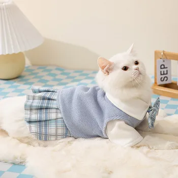 Корейский академический ветер, осенне-зимний теплый комплект с котенком, голубая одежда для безволосых кошек, одежда для маленьких собак, одежда для домашних животных
