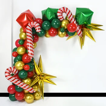 Рождественская арка из воздушных шаров Зеленый Золотой красный Воздушные шары Гирлянда Конус Взрывная звезда Фольгированные воздушные шары Набор Украшений Для Рождественской вечеринки 8