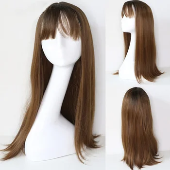 Синтетические парики Sivir для женщин, длинные прямые волосы с челкой коричневого цвета, высокотемпературное волокно, Косплей/На каждый день/вечеринку