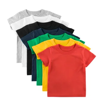 Летняя футболка Унисекс Для мальчиков и Девочек, Однотонный Топ, Футболка с коротким рукавом, Спортивная хлопковая футболка для мальчиков, Детская одежда от 2 до 10 лет