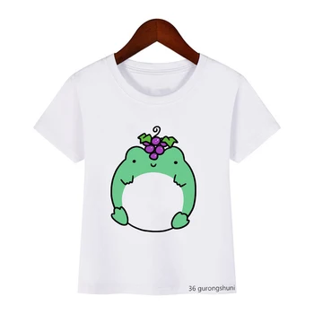 Модная новая горячая распродажа, футболка для детской одежды, забавный фиолетовый принт в виде виноградной лягушки с мультяшным рисунком, подходит для футболок-топов для мальчиков/девочек
